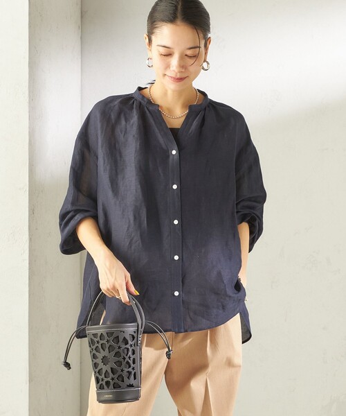 SHIPS（シップス）の「〈手洗い可能〉IMPERIAL LINEN 混 バンドカラー スキッパー シャツ（シャツ/ブラウス・レディース・ネイビー/ミント/オフホワイト/ブラウン・ONE SIZE）」の5枚目の写真