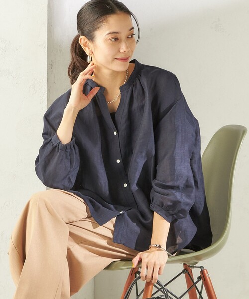 SHIPS（シップス）の「〈手洗い可能〉IMPERIAL LINEN 混 バンドカラー スキッパー シャツ（シャツ/ブラウス・レディース・ネイビー/ミント/オフホワイト/ブラウン・ONE SIZE）」の6枚目の写真