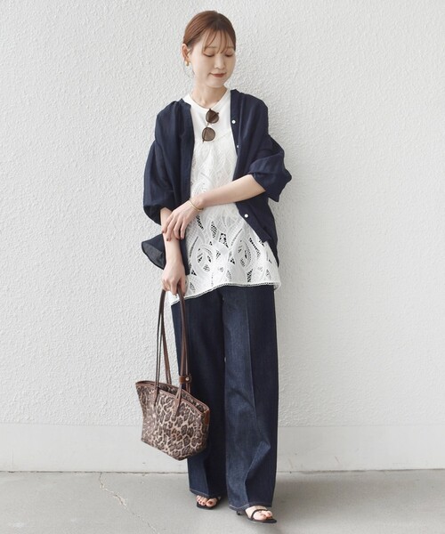 SHIPS（シップス）の「〈手洗い可能〉IMPERIAL LINEN 混 バンドカラー スキッパー シャツ（シャツ/ブラウス・レディース・ネイビー/ミント/オフホワイト/ブラウン・ONE SIZE）」の7枚目の写真
