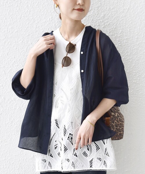 SHIPS（シップス）の「〈手洗い可能〉IMPERIAL LINEN 混 バンドカラー スキッパー シャツ（シャツ/ブラウス・レディース・ネイビー/ミント/オフホワイト/ブラウン・ONE SIZE）」の9枚目の写真