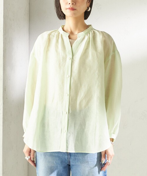 SHIPS（シップス）の「〈手洗い可能〉IMPERIAL LINEN 混 バンドカラー スキッパー シャツ（シャツ/ブラウス・レディース・ネイビー/ミント/オフホワイト/ブラウン・ONE SIZE）」の22枚目の写真