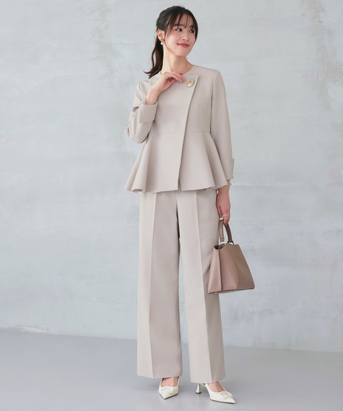 ノーカラー ラップ ペプラム ワイドパンツ スーツ ｜ セットアップ