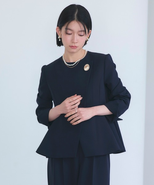 ノーカラー ラップ ペプラム ワイドパンツ スーツ ｜ セットアップ