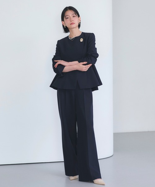 ノーカラー ラップ ペプラム ワイドパンツ スーツ ｜ セットアップ