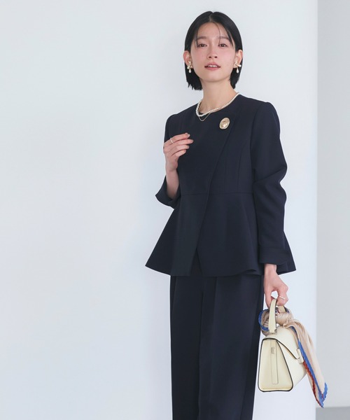 ノーカラー ラップ ペプラム ワイドパンツ スーツ ｜ セットアップ