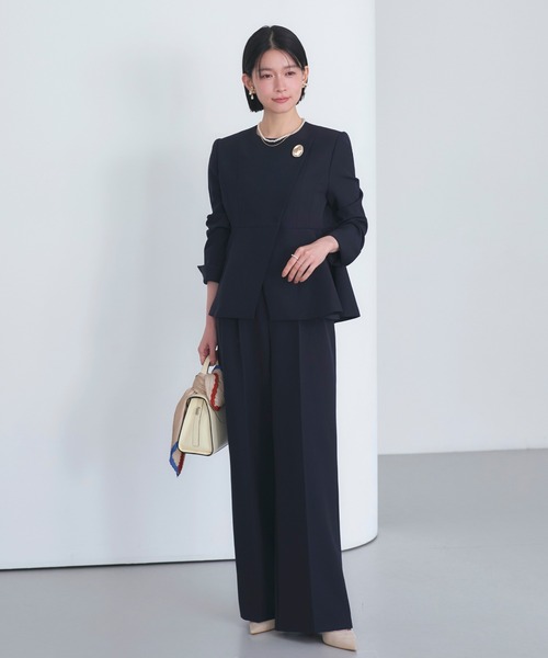 ノーカラー ラップ ペプラム ワイドパンツ スーツ ｜ セットアップ