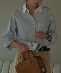 Coloring collar stripe shirt_Navy