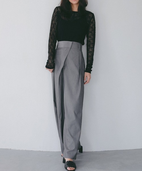 AJUGA.（アジュガ）の「ラップデザイン ツイルパンツ（スラックス・レディース・チャコールグレー/ベージュ・S/M）」の17枚目の写真