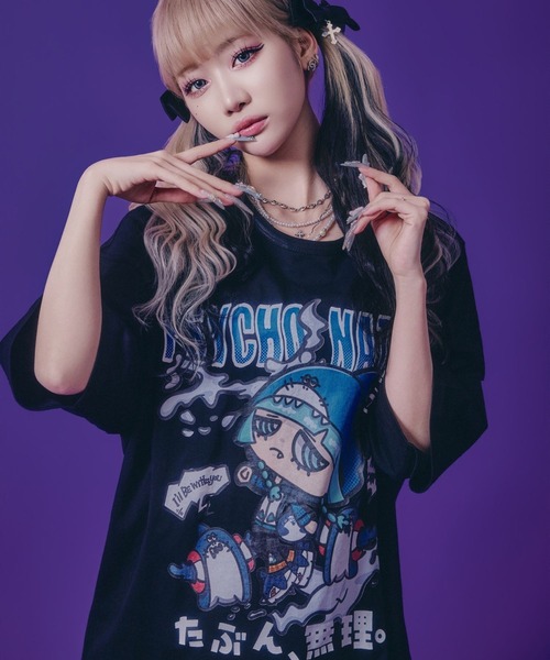 Salong hameu（サロン ハミュー）の「「たぶん、無理。」イラストプリントTシャツ/ビッグシルエット サブカル 病み系 ストリート（Tシャツ/カットソー・メンズ・ブラック/ホワイト系その他/ホワイト/ブラック系その他/サックスブルー・M/L）」の5枚目の写真