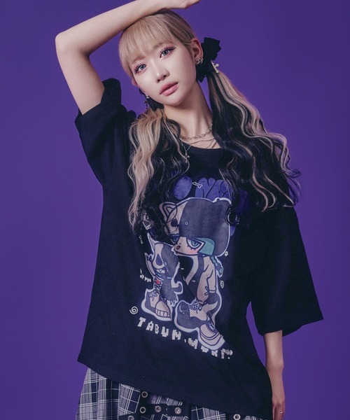 Salong hameu（サロン ハミュー）の「「たぶん、無理。」イラストプリントTシャツ/ビッグシルエット サブカル 病み系 ストリート（Tシャツ/カットソー・メンズ・ブラック/ホワイト系その他/ホワイト/ブラック系その他/サックスブルー・M/L）」の4枚目の写真