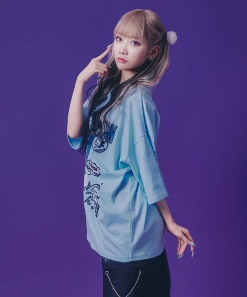 Salong hameu（サロン ハミュー）の「「たぶん、無理。」イラストプリントTシャツ/ビッグシルエット サブカル 病み系 ストリート（Tシャツ/カットソー・メンズ・ブラック/ホワイト系その他/ホワイト/ブラック系その他/サックスブルー・M/L）」の8枚目の写真