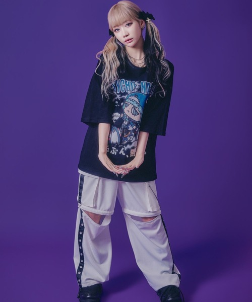 Salong hameu（サロン ハミュー）の「「たぶん、無理。」イラストプリントTシャツ/ビッグシルエット サブカル 病み系 ストリート（Tシャツ/カットソー・メンズ・ブラック/ホワイト系その他/ホワイト/ブラック系その他/サックスブルー・M/L）」の16枚目の写真