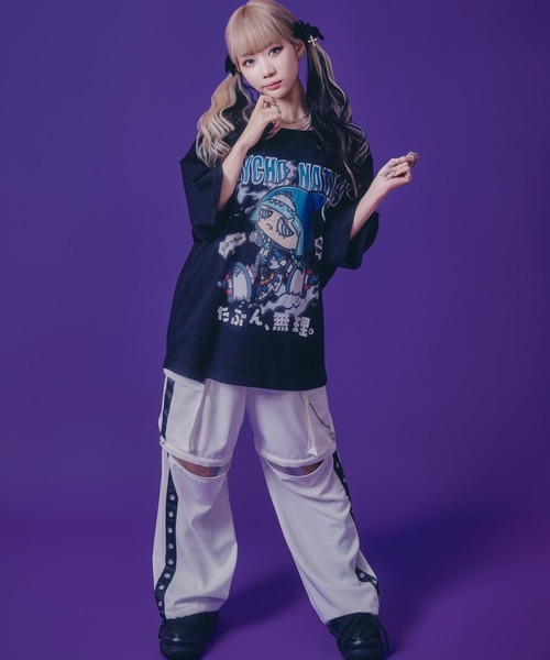 Salong hameu（サロン ハミュー）の「「たぶん、無理。」イラストプリントTシャツ/ビッグシルエット サブカル 病み系 ストリート（Tシャツ/カットソー・メンズ・ブラック/ホワイト系その他/ホワイト/ブラック系その他/サックスブルー・M/L）」の18枚目の写真