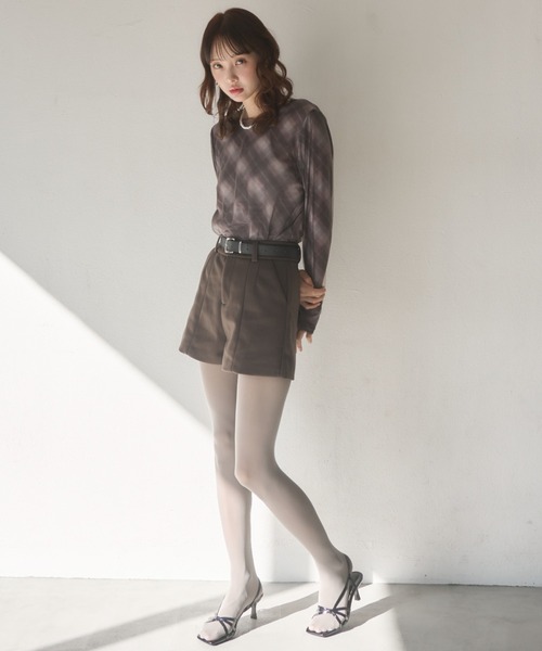 Nadana（ナダナ）の「シアーチェックトップス（Tシャツ/カットソー・レディース・ブラウン/グレー・FREE）」の4枚目の写真