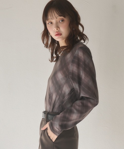 Nadana（ナダナ）の「シアーチェックトップス（Tシャツ/カットソー・レディース・ブラウン/グレー・FREE）」の7枚目の写真