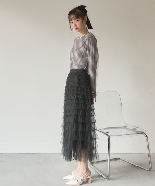 Nadana（ナダナ）の「シアーチェックトップス（Tシャツ/カットソー・レディース・ブラウン/グレー・FREE）」の12枚目の写真