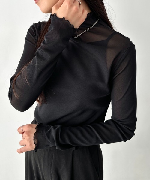 LOVALOT(ラバロット)の「【全6色】ハイネックカラーシアーカットソー(Tシャツ/カットソー・レディース・パープル/ブラウン/ホワイト/ブラック/アイボリー/グレー・F)」の4枚目の写真