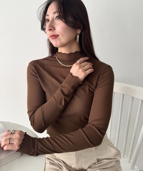 LOVALOT(ラバロット)の「【全6色】ハイネックカラーシアーカットソー(Tシャツ/カットソー・レディース・パープル/ブラウン/ホワイト/ブラック/アイボリー/グレー・F)」の15枚目の写真