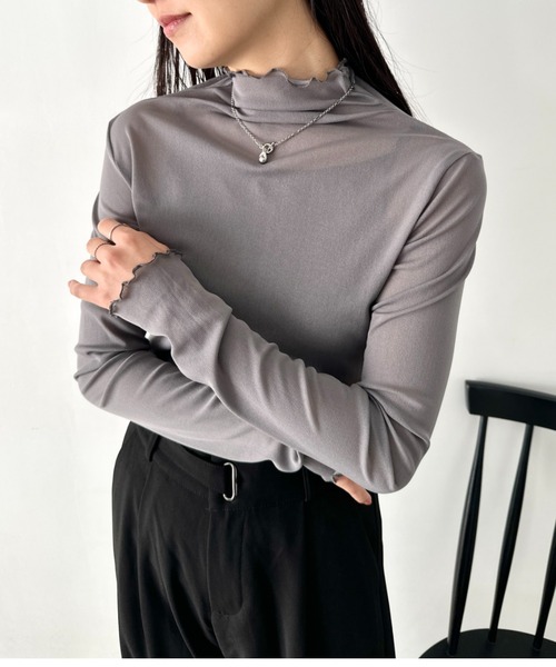LOVALOT(ラバロット)の「【全6色】ハイネックカラーシアーカットソー(Tシャツ/カットソー・レディース・パープル/ブラウン/ホワイト/ブラック/アイボリー/グレー・F)」の18枚目の写真
