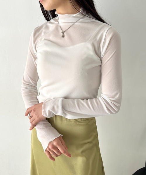 LOVALOT(ラバロット)の「【全6色】ハイネックカラーシアーカットソー(Tシャツ/カットソー・レディース・パープル/ブラウン/ホワイト/ブラック/アイボリー/グレー・F)」の13枚目の写真