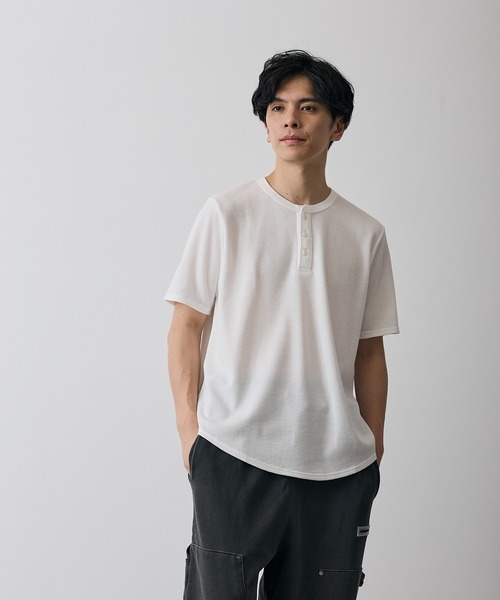 improves(インプローブス)の「ワッフル ヘンリー ネック 半袖Tシャツ(Tシャツ/カットソー・メンズ・杢グレー/ホワイト・LARGE/X-LARGE/SMALL/MEDIUM)」の1枚目の写真