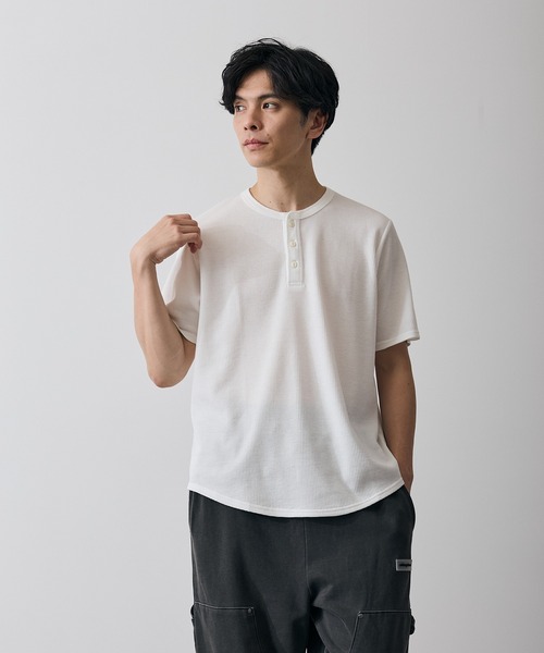 improves(インプローブス)の「ワッフル ヘンリー ネック 半袖Tシャツ(Tシャツ/カットソー・メンズ・杢グレー/ホワイト・LARGE/X-LARGE/SMALL/MEDIUM)」の3枚目の写真