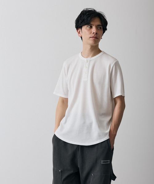improves(インプローブス)の「ワッフル ヘンリー ネック 半袖Tシャツ(Tシャツ/カットソー・メンズ・杢グレー/ホワイト・LARGE/X-LARGE/SMALL/MEDIUM)」の5枚目の写真