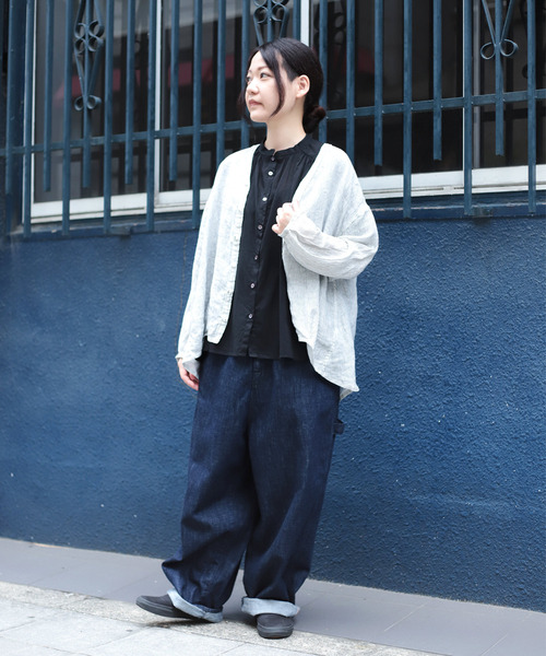 Brocante / ブロカント] リネンガーゼストライプ カルディガンシャツ