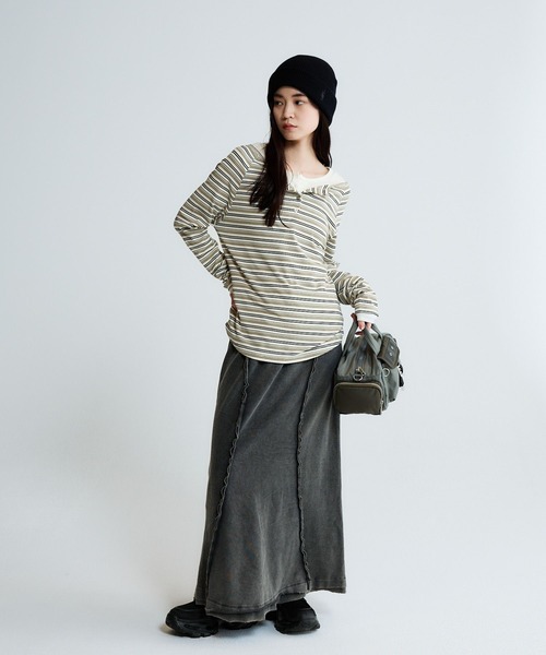 JEANASIS（ジーナシス）の「ウェーブスウェットナロースカート/654900（スカート・レディース・ピンク/チャコールグレー/グレー・FREE）」の4枚目の写真