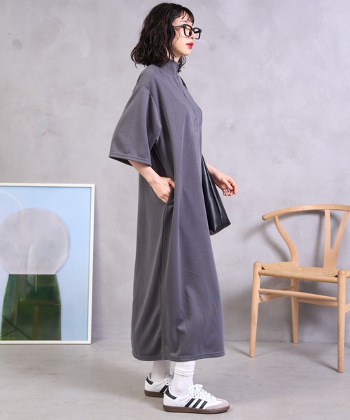 A.D.C.L.（エーディーシーエル）の「【秋まで活躍！】ハーフジップ 半袖ワンピース（ワンピース・レディース・ブラック/チャコールグレー/杢グレー・M/L）」の21枚目の写真