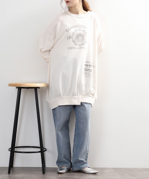 myke(ミーカ)の「myke 裏毛 リメイク風 チュニック プルオーバー ロゴ プリント(スウェット・レディース・チャコール/アイボリー/ライトグリーン・M)」の19枚目の写真