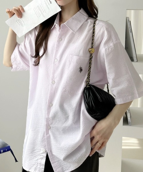 U.S. POLO ASSN.(ユーエスポロアッスン)の「【Ada.別注 U.S. POLO ASSN】オーバーサイズ シアサッカー チェック シャツ(シャツ/ブラウス・レディース・ライトブルー/グレー/ピンク・S/M)」の15枚目の写真