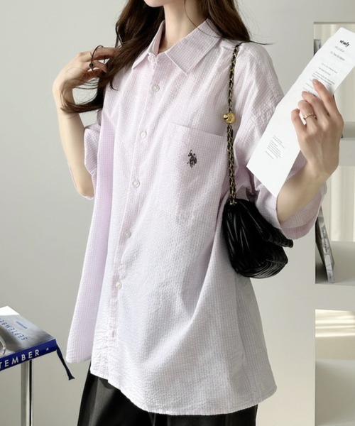 U.S. POLO ASSN.(ユーエスポロアッスン)の「【Ada.別注 U.S. POLO ASSN】オーバーサイズ シアサッカー チェック シャツ(シャツ/ブラウス・レディース・ライトブルー/グレー/ピンク・S/M)」の18枚目の写真