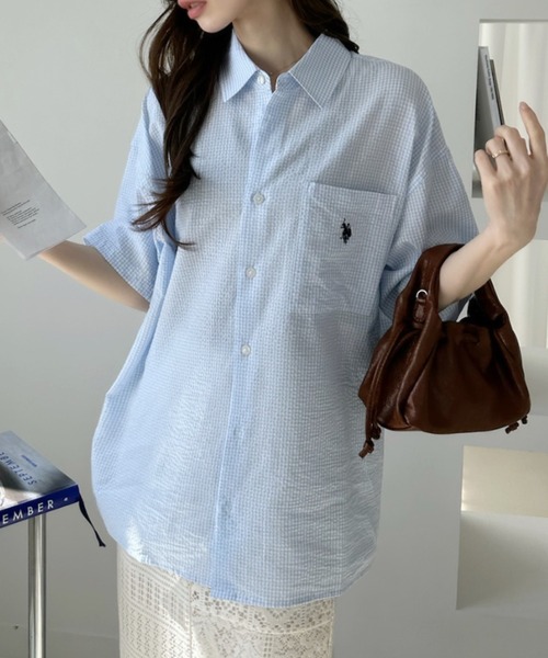 U.S. POLO ASSN.(ユーエスポロアッスン)の「【Ada.別注 U.S. POLO ASSN】オーバーサイズ シアサッカー チェック シャツ(シャツ/ブラウス・レディース・ライトブルー/グレー/ピンク・S/M)」の13枚目の写真