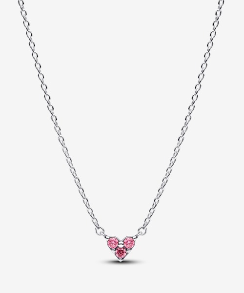 トリプル ストーン ピンク ハート コリエ ネックレス