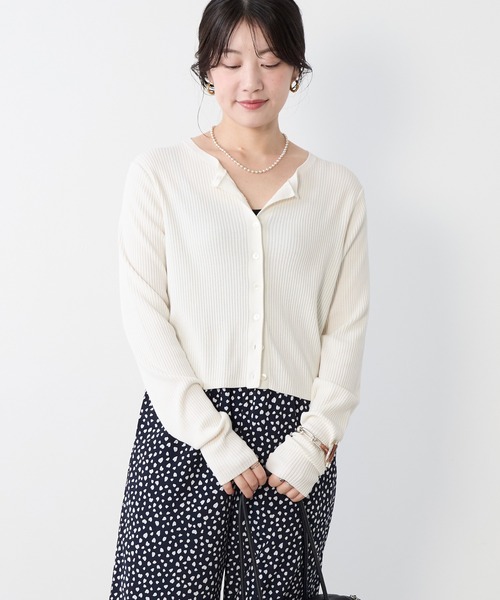 MICA&DEAL(マイカ&ディール)の「リブショートカーディガン(ニット/セーター・レディース・アイボリー/オフホワイト/グレー/ネイビー・FREE)」の8枚目の写真