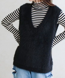 Social GIRL | 【Social GIRL】Vネック フェザーニット シャギーニット ベスト(ベスト)