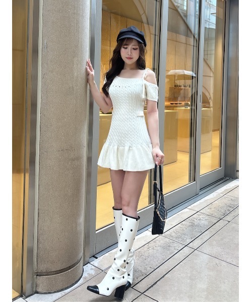 ♡ ダーリッチ darich ロゴケーブルワンショルニットミニワンピース ♡ ロゴケーブルワンショルニットミニワンピース – Darich