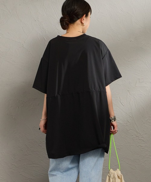 THOUSAND MILE（サウザンドマイル）の「[THOUSAND MILE/サウザンド マイル] 別注 ワンポイントロゴ刺繍 ウエストドローコードチュニックTシャツ（Tシャツ/カットソー・レディース・チャコール/カーキ/ブラック・F）」の20枚目の写真