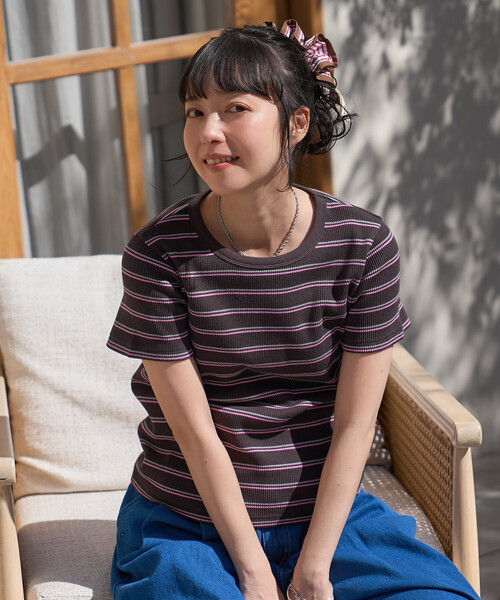 FREAK'S STORE(フリークスストア)の「ワッフル Tシャツ/ボーダーTシャツ(Tシャツ/カットソー・レディース・ブラック/チャコール/ブラウン/ナチュラル/オフホワイト・フリ-)」の7枚目の写真
