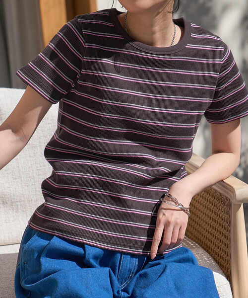 FREAK'S STORE(フリークスストア)の「ワッフル Tシャツ/ボーダーTシャツ(Tシャツ/カットソー・レディース・ブラック/チャコール/ブラウン/ナチュラル/オフホワイト・フリ-)」の12枚目の写真