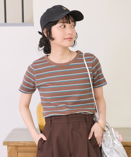 FREAK'S STORE(フリークスストア)の「ワッフル Tシャツ/ボーダーTシャツ(Tシャツ/カットソー・レディース・ブラック/チャコール/ブラウン/ナチュラル/オフホワイト・フリ-)」の19枚目の写真