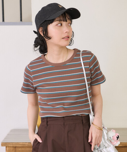 FREAK'S STORE(フリークスストア)の「ワッフル Tシャツ/ボーダーTシャツ(Tシャツ/カットソー・レディース・ブラック/チャコール/ブラウン/ナチュラル/オフホワイト・フリ-)」の20枚目の写真