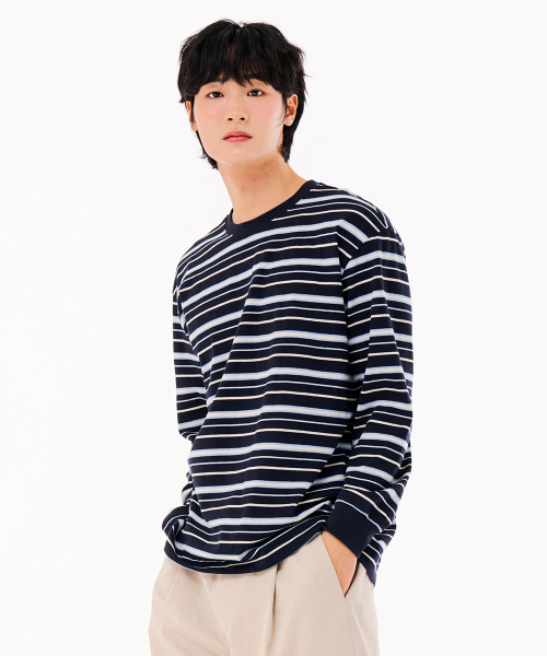 CHASECULT(チェイスカルト)の「メンズストライプ長袖Tシャツ-FARK5113B04(Tシャツ/カットソー・メンズ・ネイビー・105/100/95)」の2枚目の写真