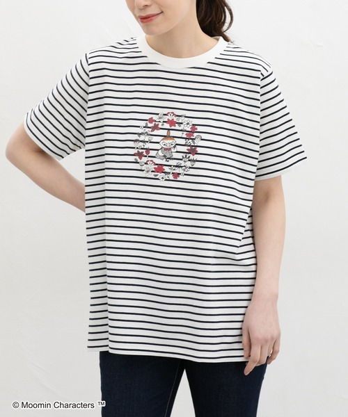 Honeys(ハニーズ)の「【UVカット】ムーミン/半袖チュニック(Tシャツ/カットソー・レディース・ダークグリーン系/ピンク/ホワイト×ネイビー/スミクロ・L/LL/M)」の1枚目の写真