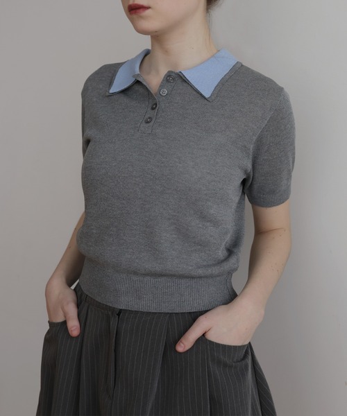 Mili affinity(ミリアフィニティー)の「レイヤード半袖ポロニット(Tシャツ/カットソー・レディース・ネイビー/グレー/ブラック・FREE)」の15枚目の写真