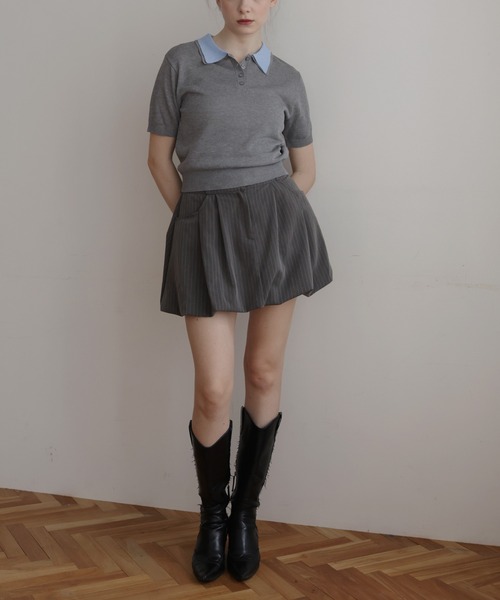 Mili affinity(ミリアフィニティー)の「レイヤード半袖ポロニット(Tシャツ/カットソー・レディース・ネイビー/グレー/ブラック・FREE)」の16枚目の写真