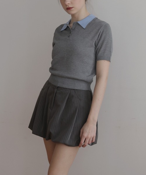 Mili affinity(ミリアフィニティー)の「レイヤード半袖ポロニット(Tシャツ/カットソー・レディース・ネイビー/グレー/ブラック・FREE)」の18枚目の写真