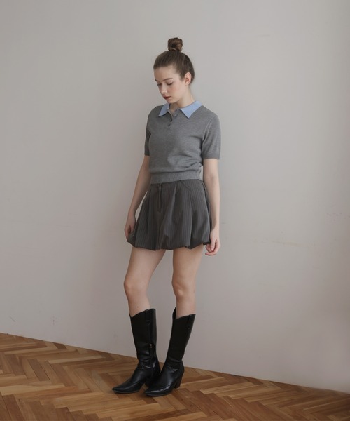 Mili affinity(ミリアフィニティー)の「レイヤード半袖ポロニット(Tシャツ/カットソー・レディース・ネイビー/グレー/ブラック・FREE)」の20枚目の写真