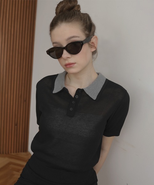 Mili affinity(ミリアフィニティー)の「レイヤード半袖ポロニット(Tシャツ/カットソー・レディース・ネイビー/グレー/ブラック・FREE)」の5枚目の写真